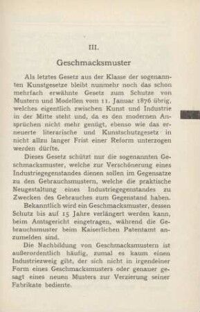 III. Geschmacksmuster