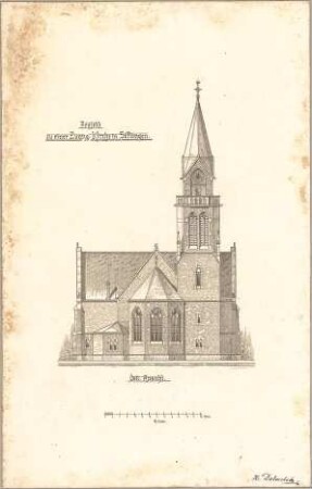 Dolmetsch, Heinrich; Ulm - Söflingen; Christuskirche mit Pfarrhaus - Ostseite (Ansicht)