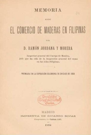 Memoria sobre el comercio de maderas en Filipinas