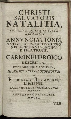 Christi Salvatoris Natalitia, ...