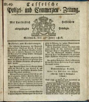 Nr. 49, Mittwoch, den 19ten Junii 1816