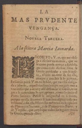 La mas prudente Venganca. Novela tercera.