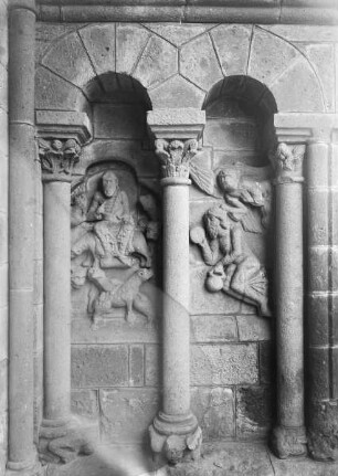 Daniel auf einem Löwen sitzend und der Prophet Habakuk