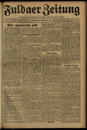 Erste Ausgabe vom Mittwoch, den 14. Dezember 1921.