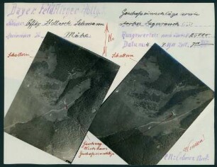 Foto des "Gaschney-Wirtshauses" und von Schallern mit deutlich sichtbaren Einschlägen (Luftbild)