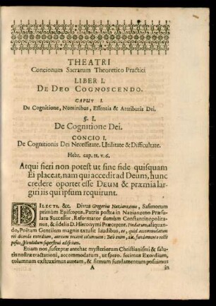 Caput I. De Cognitione, Nominibus, Essentia & Attributis Dei.