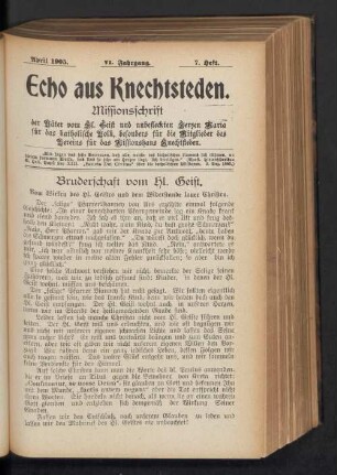 April 1905. VI. Jahrgang. 7. Heft