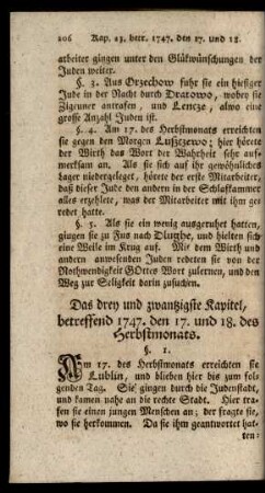 Das drey und zwantzigste Kapitel, betreffend 1747. den 17. und 18. des Herbstmonats