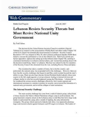 Lebanon resists security threats but must revive national unity government