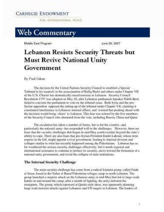 Lebanon resists security threats but must revive national unity government