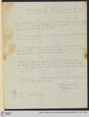 Briefe von Friedrich Daniel Bassermann an Georg Gottfried Gervinus: Vertrag zwischen Herrn Hofrath Gervinus in Heidelberg u. der Verlagshandlung von Fr. Bassermann in Mannheim