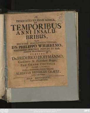 Dissertatio Solennis Medica, De Temporibus Anni Insalubribus