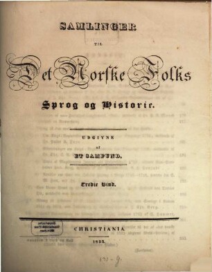 Samlinger til det norske folks sprog og historie. 3. 1835