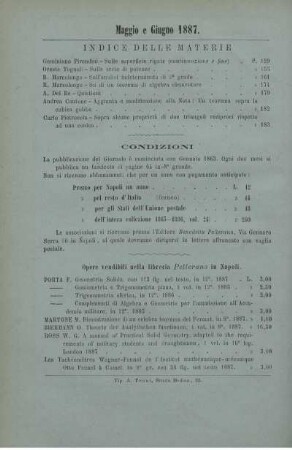 Indice delle materie. Condizioni.