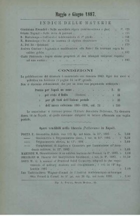 Indice delle materie. Condizioni.