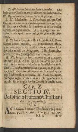 [...] Sectio IV. De Officio Hominis Christiani circa corpus proximi.