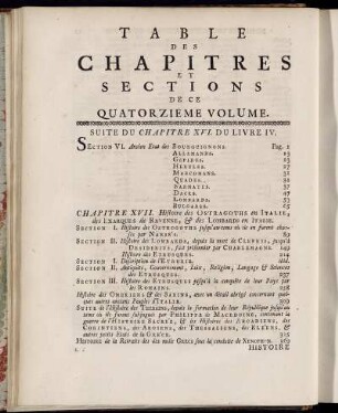 Table des Chapitres et Sections de ce Quatorzieme Volume.