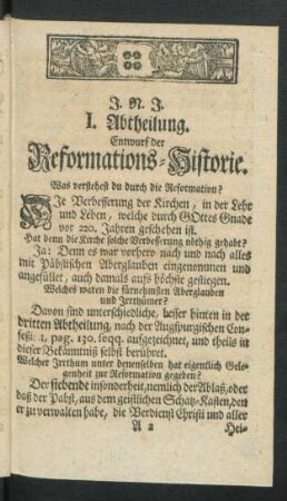 I. Abtheilung. Entwurf der Reformations-Historie