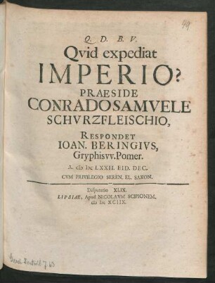 [Disputatio XLIX.] Quid expediat Imperio?