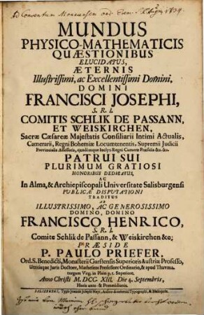 Mundus Physico-Mathematicis Quaestionibus Elucidatus
