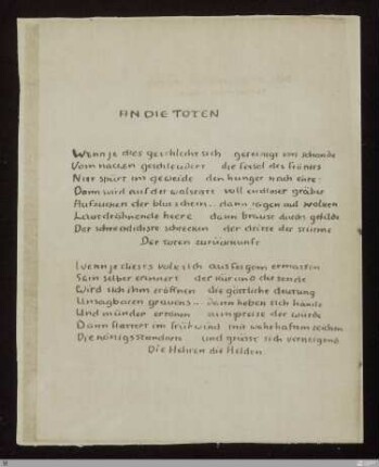 An die Toten (Wenn einst dies geschlecht sich gereinigt von schande) : [SW IX: H14]; [SW IX, S. [89]-90/169]