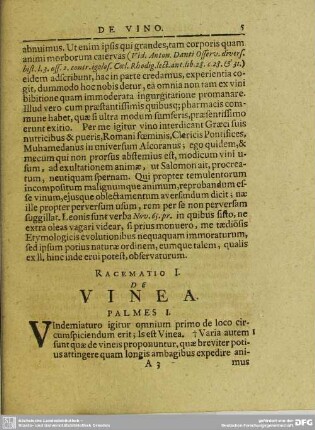 Racematio I. De Vinea