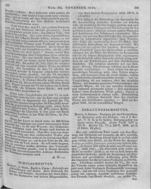Bernet, J. J.: Predigten für das Christenthum. An Agrippiner unter den Christen. T. 1. Herausgegeben von einem seiner Freunde. Berlin: Reimer 1834
