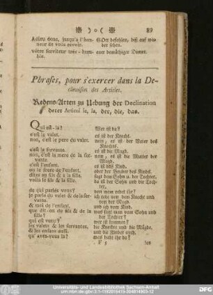 Phrases, pour s'exercer dans la Declinaison des Articles.