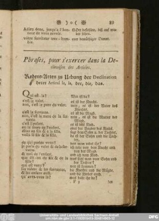 Phrases, pour s'exercer dans la Declinaison des Articles.