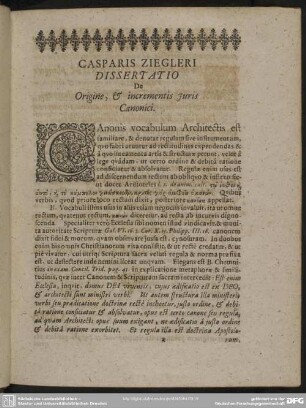 Dissertatio De Origine, & incrementis Iuris Canonici
