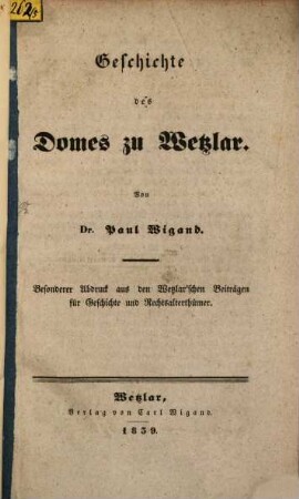 Geschichte des Domes zu Wetzlar