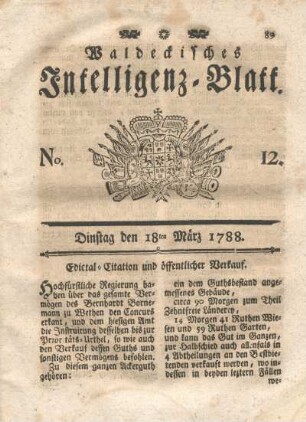 No. 12. Dinstag den 18ten März 1788