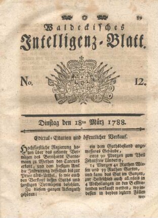 No. 12. Dinstag den 18ten März 1788