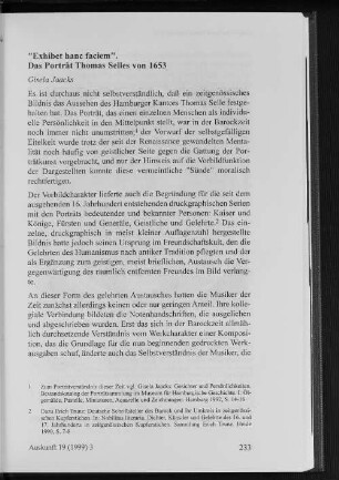 "Exhibit hanc faciem". Das Porträt Thomas Selles von 1653