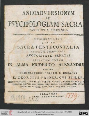 2: Ad sacra pentecostalia religiose celebranda civium academicorum pietatem auctoritate senatus excitaturus