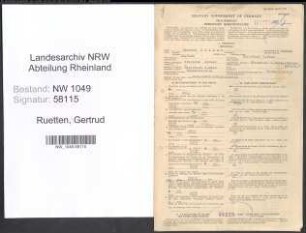 Entnazifizierung Gertrud Ruetten , geb. 25.05.1900 (Dolmetscherin)