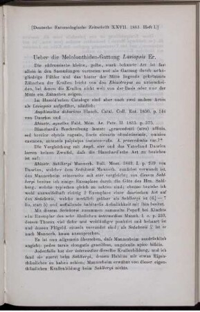 Ueber die Melolonthiden-Gattung Lasiopsis Er.