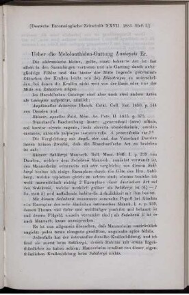 Ueber die Melolonthiden-Gattung Lasiopsis Er.