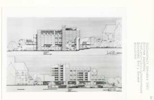 Zentrum Augsburg (Diplomarbeit bei Willy Kreuer): Ateliers, Läden, Werkstatthof, Bildermarkt, Handwerk/Ausstellung, Wohnen, Werkstätten, Konditorei, Ansichten
