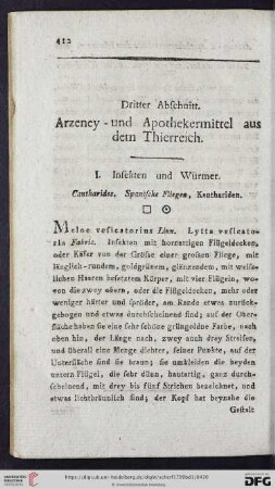 Dritter Abschnitt: Arzeney- und Apothekermittel aus dem Thierreich