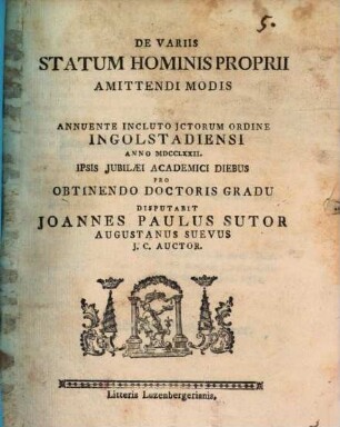 De variis statum hominis proprii amittendi modis : disputatio