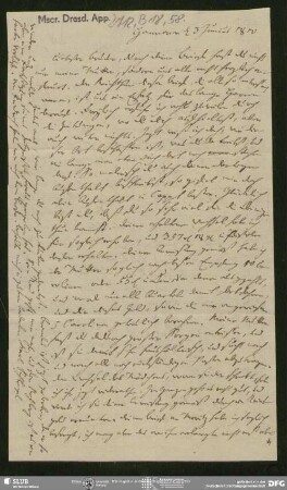 Eigenh. Brief von Johann Carl Fürchtegott Schlegel an August Wilhelm von Schlegel, Hannover, 03.06.1810