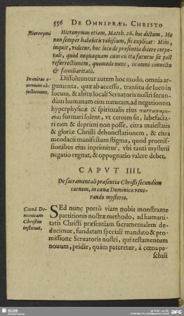 Caput IIII. De sacramentali praesentia Christi secundum carnem, in coenae Dominicae venerando mysterio