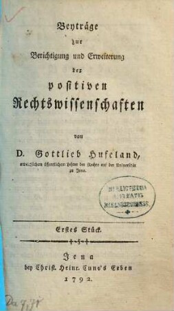 Beyträge zur Berichtigung und Erweiterung der positiven Rechtswissenschaften, 1