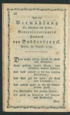 Auf die Vermählung Sr. Excellenz des Herrn Generallieutenants ...