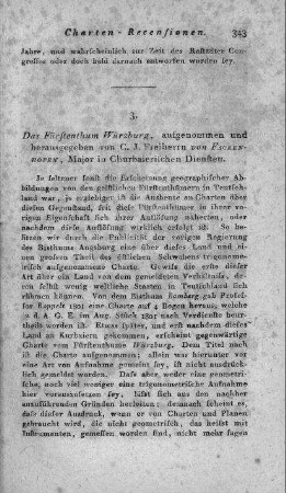 Das Fürstenthum Würzburg / aufgenommen und herausgegeben von C. J. Freyherrn von Fackenhofen, Major in Churbayerischen Diensten. - [Ca. 1:160.000]. - [S.l.], [1804]. - 1 Kt. auf 4 Bl. : Kupferst. ; Gesamtgr. 102 x 102 cm, je Bl. 51 x 51 cm. - Maßstab in graph. Form (Stunden). - Nullmeridian: Ferro. - Inselkt. - Mit Verz. der Flüsse. - Mit Bergstrichen. - Titelkartusche unten rechts. - Windrose und Maßstab unten links. - Wappen und Farbenerklärung oben links. - Erklärungskartusche oben rechts