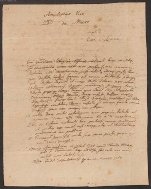 Christoph Gottlieb von Murr (1733-1811) Nachlass: Brief von Carl von Linné an Christoph Gottlieb von Murr -BSB Murriana II. Linné, Carl von