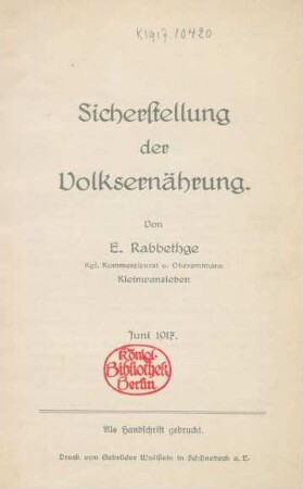 Sicherstellung der Volksernährung
