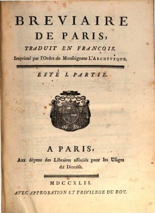 Breviaire De Paris, 3. Esté ; 1