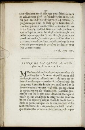 Lettre De La Royne A Monsieur de Lanssac
